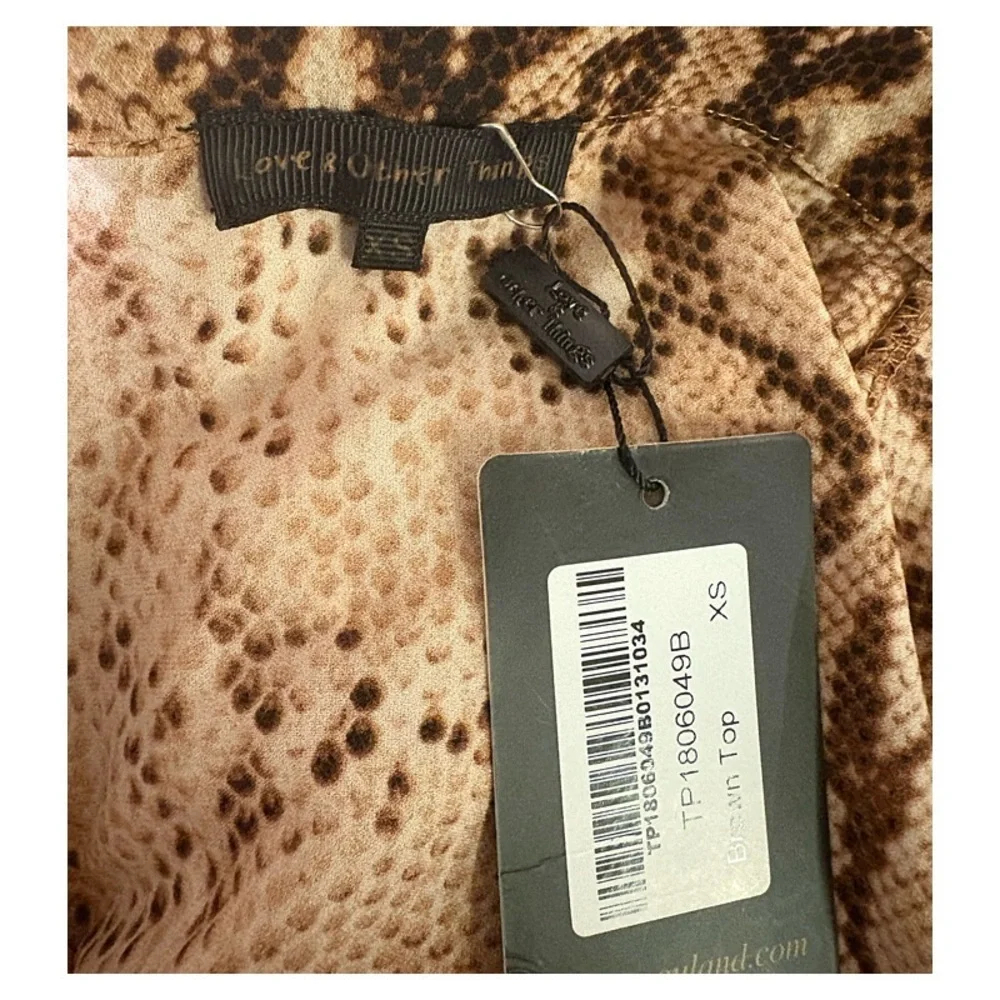 Flash Sale Love & Other Things Blouse Snake Print Short Sleeve Blouse Size XS